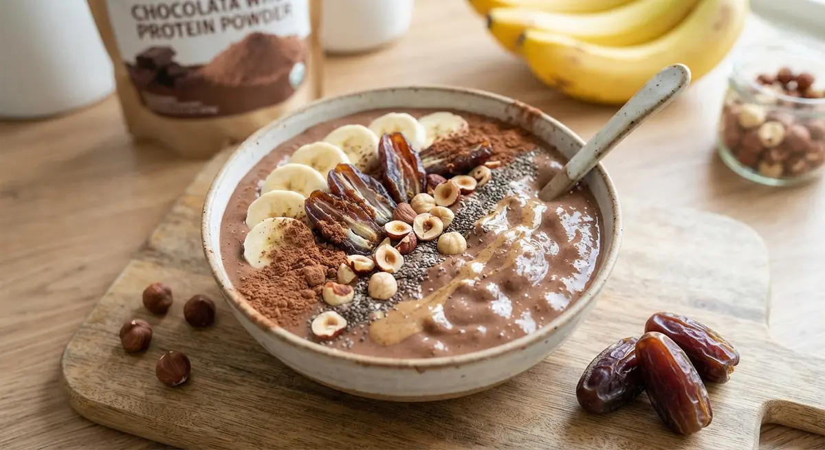 Banana Date Hazelnut Chocolate Whey Smoothie Bowl
